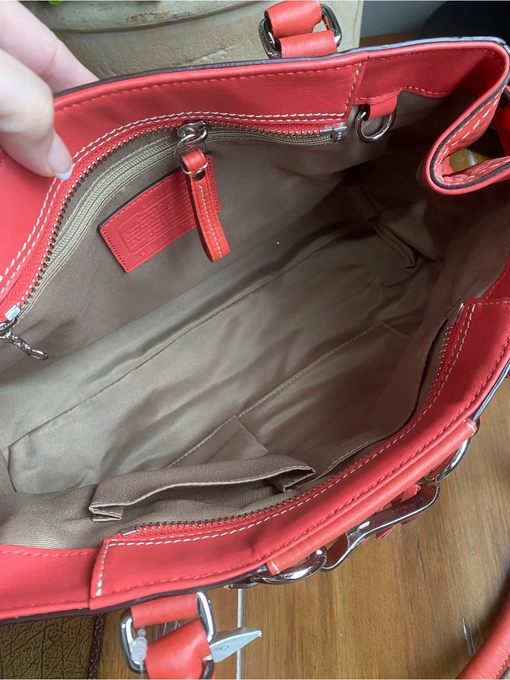 Coach Hamilton Braided Belted Leather Carryall in Coral Salmon